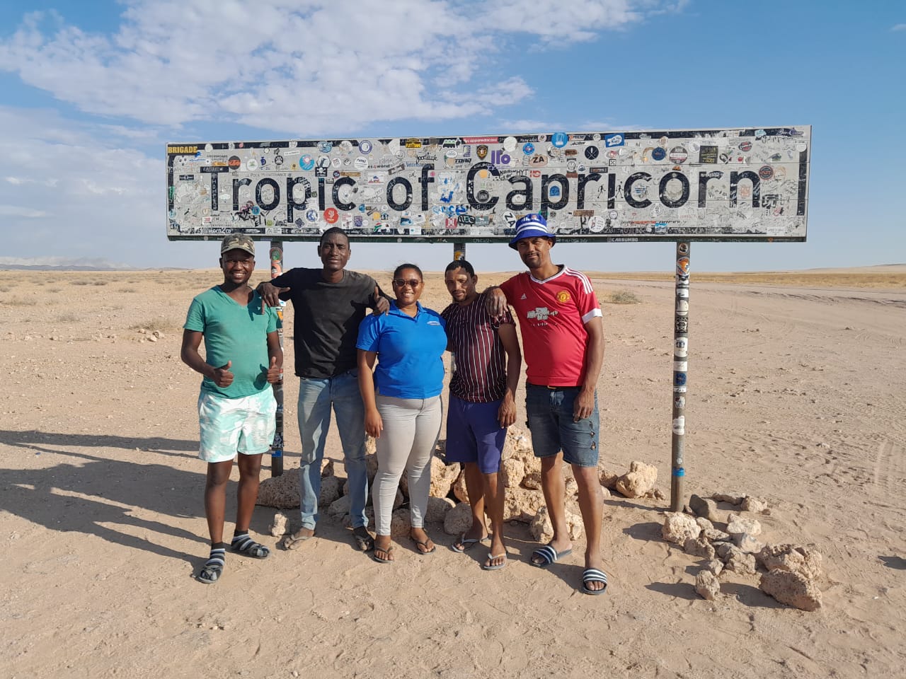 Travellers at the Tropic of Capricorn in Namibia